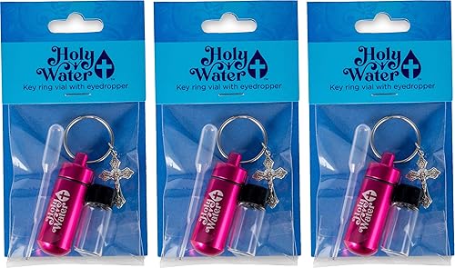 Botellas católicas de agua bendita con cuentagotas juego de 3 kits a granel pequeño recipiente de vidrio vacío con parte superior de rosca rosa