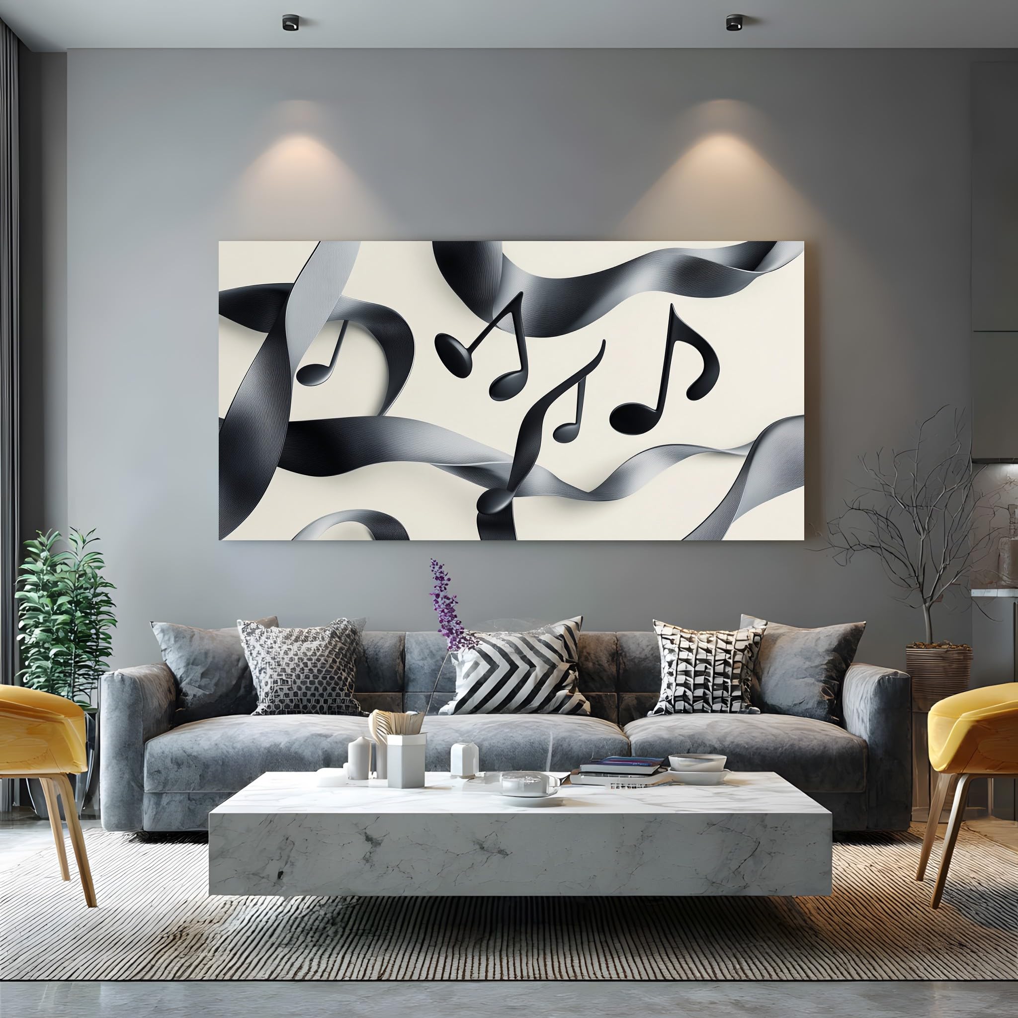 Generico Immagini su Tela Moderne Note Musicali Poster 50x100cm | per Soggiorno Grande Formato Quadri Nastri Astratti Quadro Tela Decorativa Vortici Eleganti Camera da Letto Stampe d'Arte