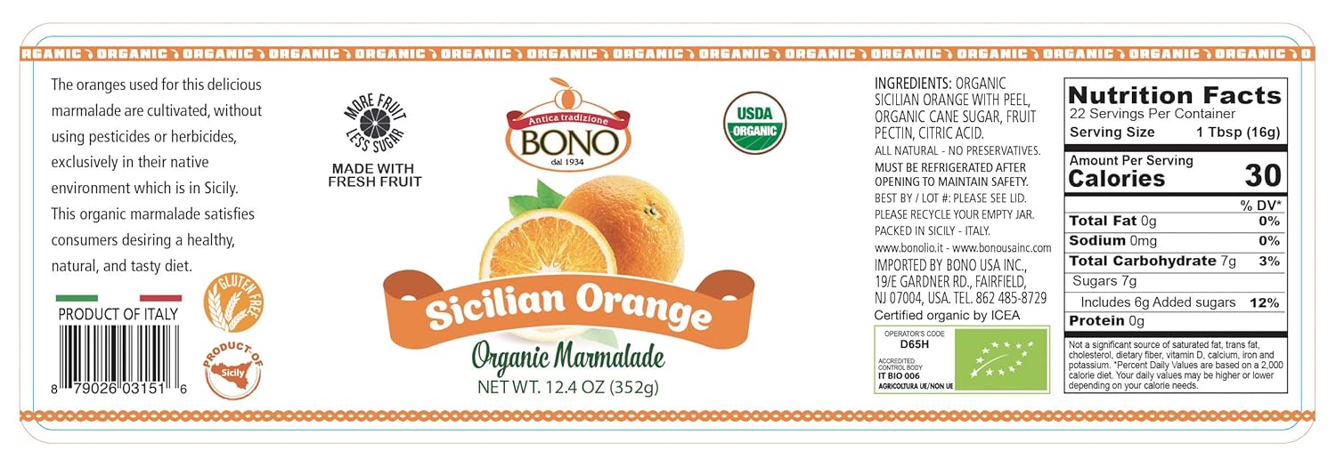 BONO Sicilian Orange Organic Marmalade, 3 pack