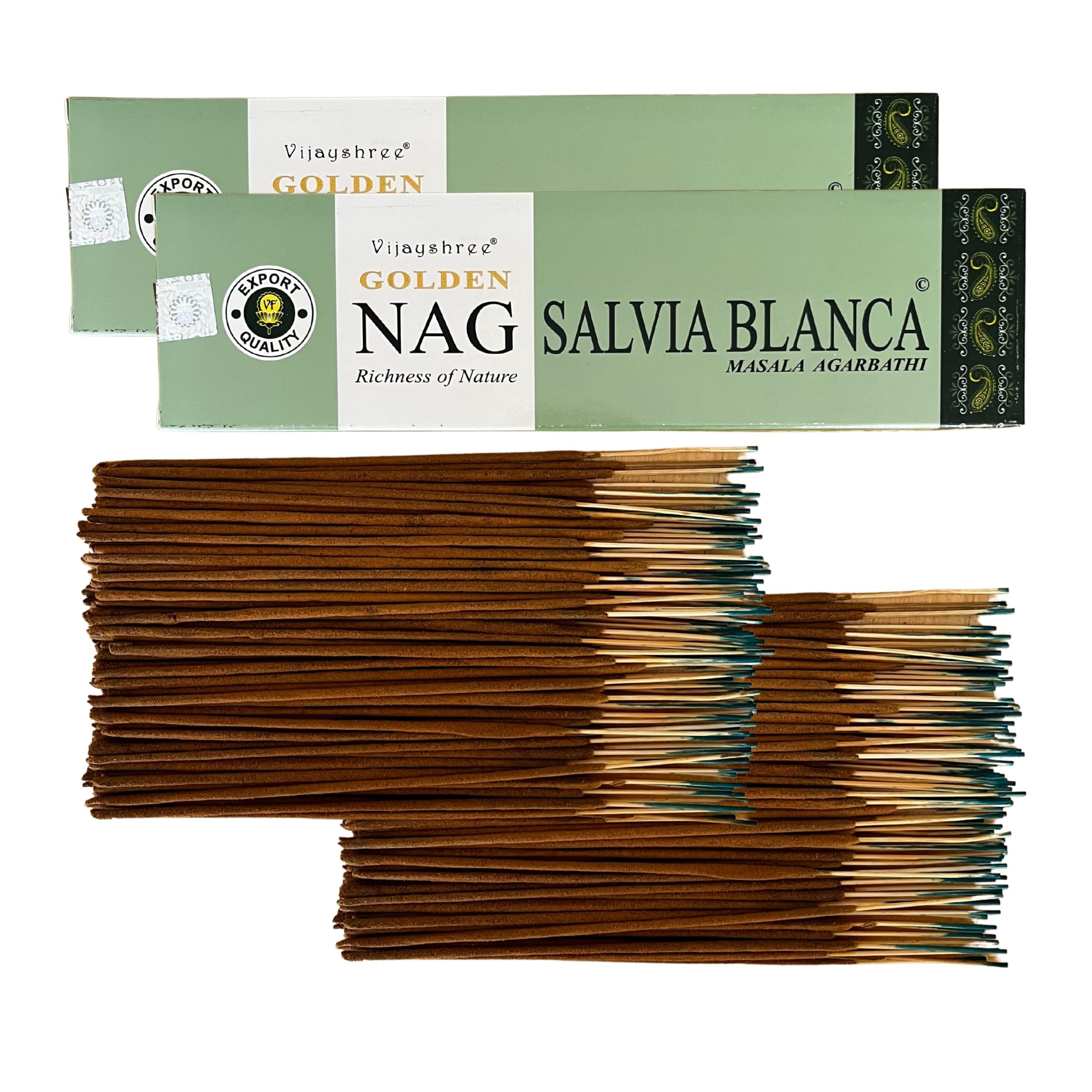 Vijayshree Golden Nag White Sage Incense Sticks - 200g - 10 Packs of 20g (140-180 Sticks) Aromatherapy - Meditation - Yoga - Eco Friendly Packaging