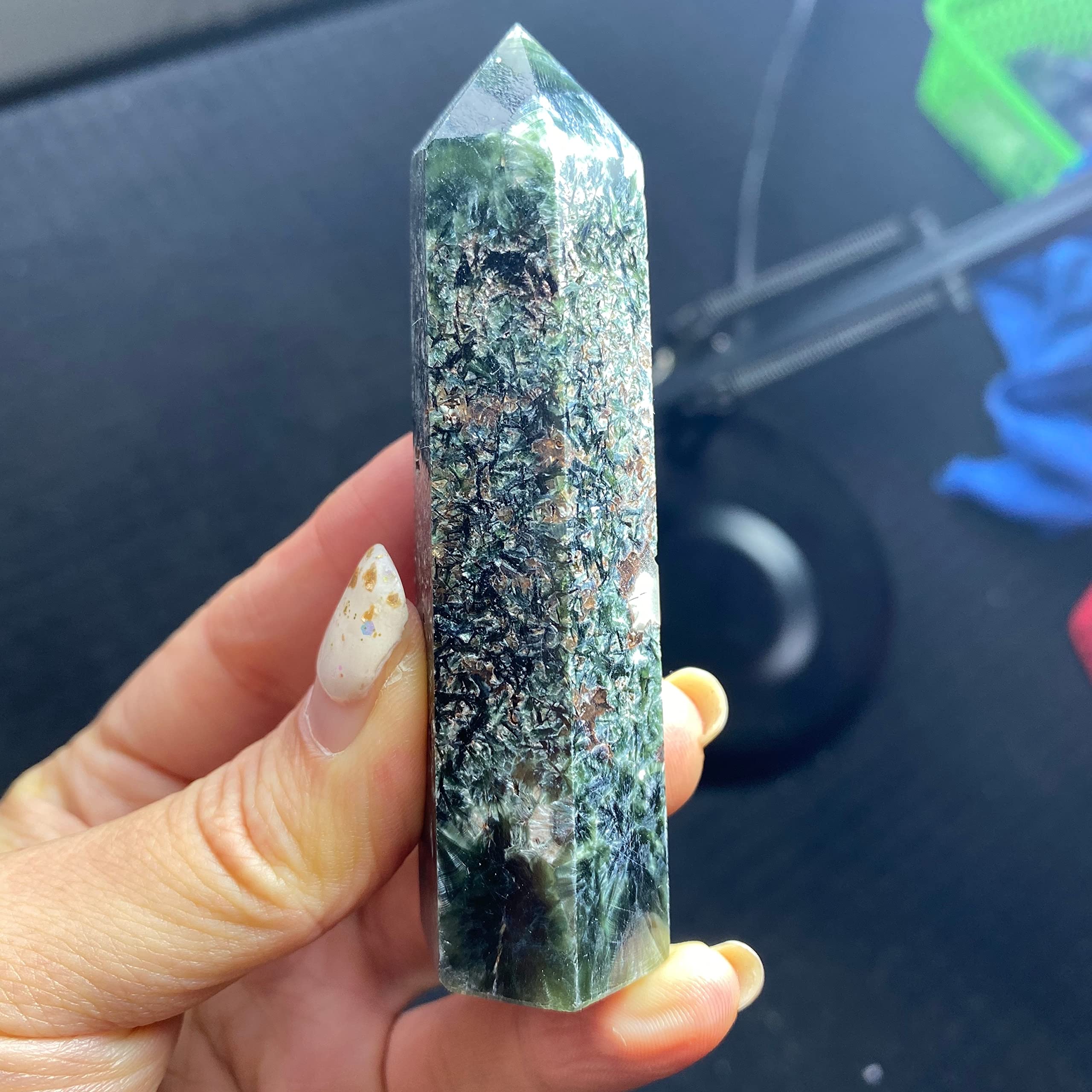 Bacchetta Magica della Torre del Punto della serafinite Naturale for la guarigione dei Regali Decorativi Pietre di Collezioni di casa