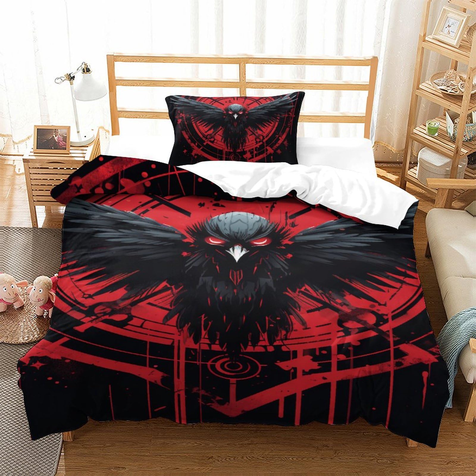 Housse de couette aigle en microfibre 135x200 cm avec taie d'oreiller lit simple