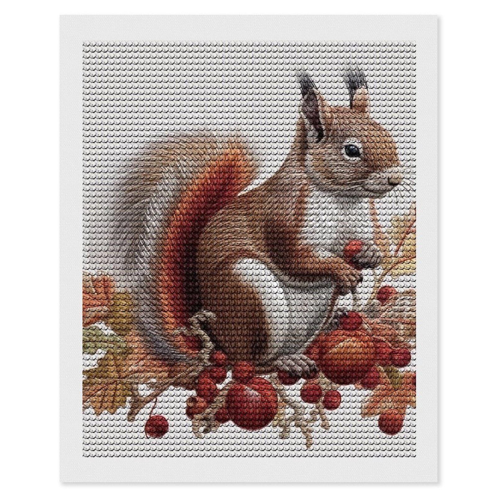 Leaves and Squirrel Diamond Art Kits for Adults, DIY 5D Diamonds Painting Kits for Beginner, Round Full Drill Diamond Dots Painting, Diamonds Pictures Gem Art and Crafts Wall Decor 16"x20"
