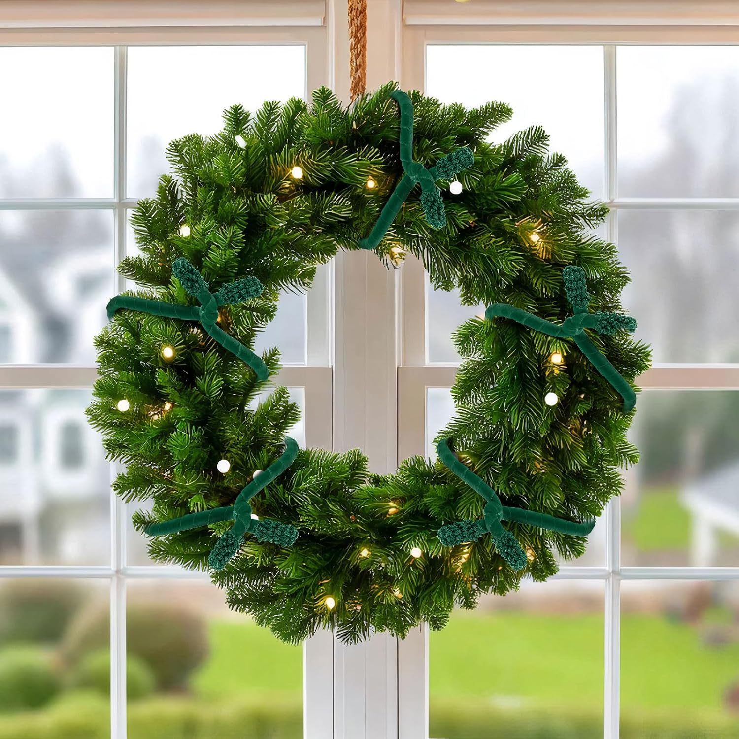 Zhengmy 24 Pcs 20'' 25'' 30'' Christmas Velvet Garland Ties Christmas Decorative Twist Ties for Banister Reusable and Flexible Wreath Twist for Xmas Home Decorations Holiday Craft Wrapping (Green) image 3