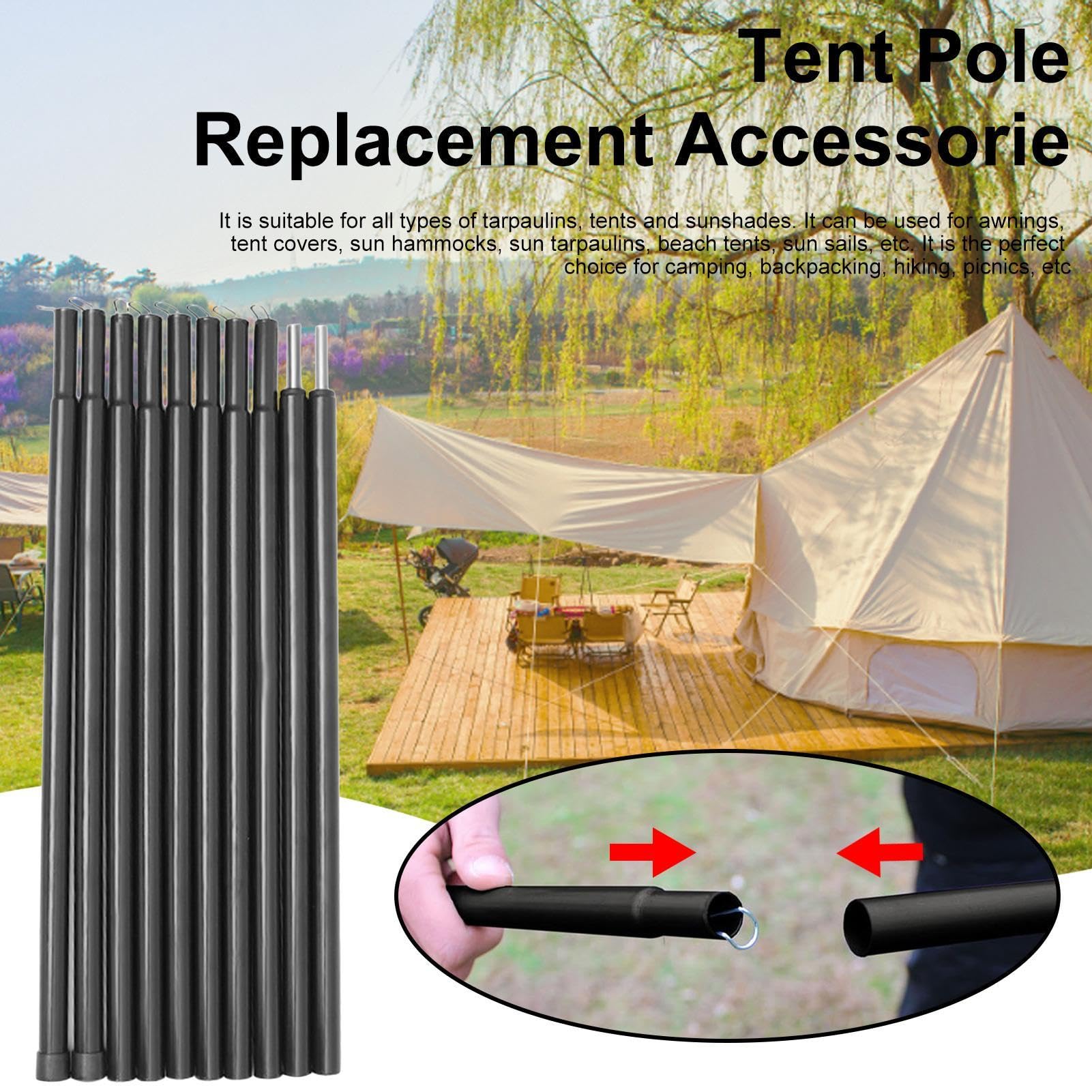 Kit De Poteau De Tente, Remplacement De Poteaux De Tente, Alliage D'aluminium Pour Bâches De Camping Auvent D'abri De Bâche Tige De Support - Paquet De 2