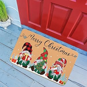 Merry Christmas Gnome Doormat Xmas Holiday Welcome Floor Mat Rugs for Front Door Funny Non Slip Rubber Back Winter Home Kitchen Entrance Decorations for Outdoor Indoor, 30 x 17 Inch