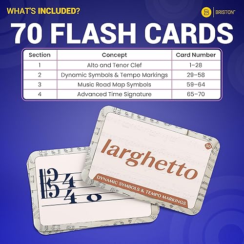 Miniatura 4 de Briston Intermediate Musicians 70 tarjetas didácticas – En una nota diferente, claves de alto y tenor, símbolos dinámicos, tempo y tiempo – Maestro
