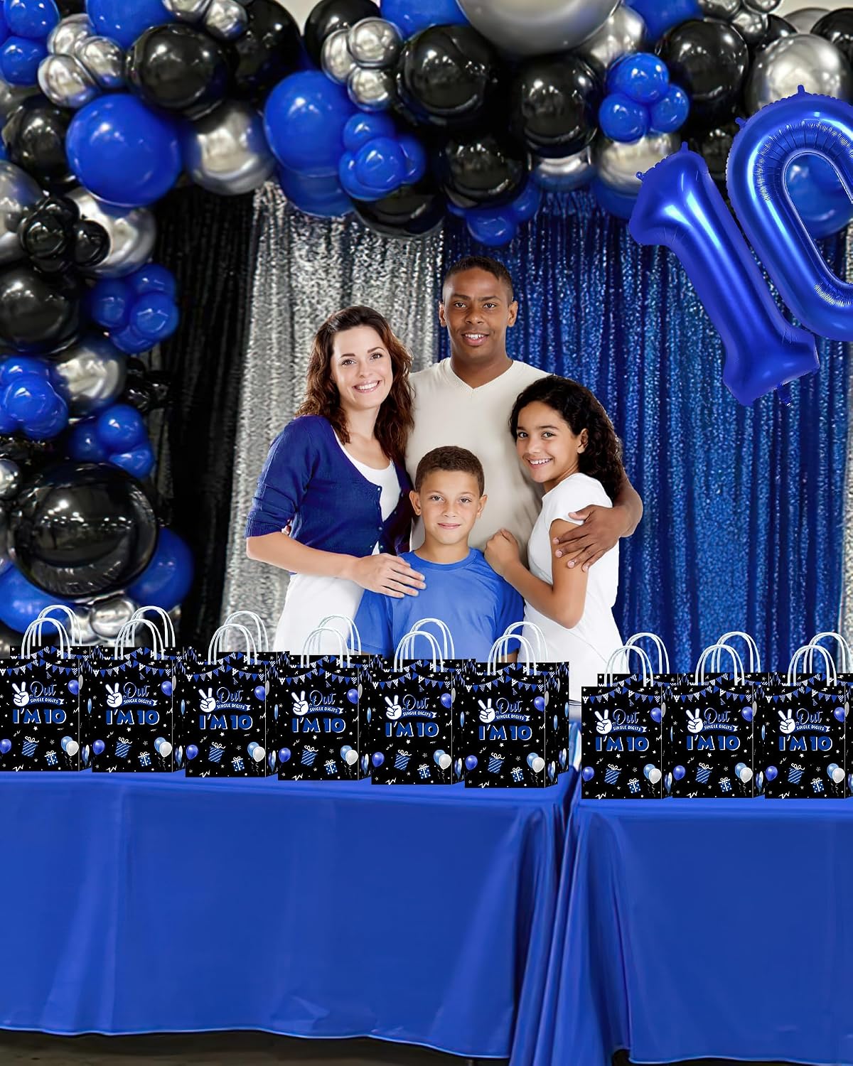 Brattol 16 Pieces Out Single Digits I'm 10 Birthday Party Favors Bags,Blue and Black 10th Bday Gift Snacks Treat Candy Favors Bags with Handles for Boys Girls 10th Birthday Party Decorations image 4