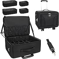 MONSTINA Extra Large Rolling Makeup Train Case with Wheels - Cosmetology Trolley Bag for Artists, Hairstylists + 4 Bonus Transparent Bags