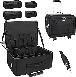 17.7" Valise cosmétique extra grande à roulettes - Trousse de maquillage professionnelle pour voyage - Trousse de maquillage portable - Organiseur de maquillage pour femme - Boîte à maquillage