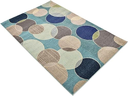 Miniatura 20 de Unique Loom Chromatic Collection - Alfombra moderna bokeh y vibrante abstracta para cualquier decoración del hogar, 4 x 6 pies, azulbeige