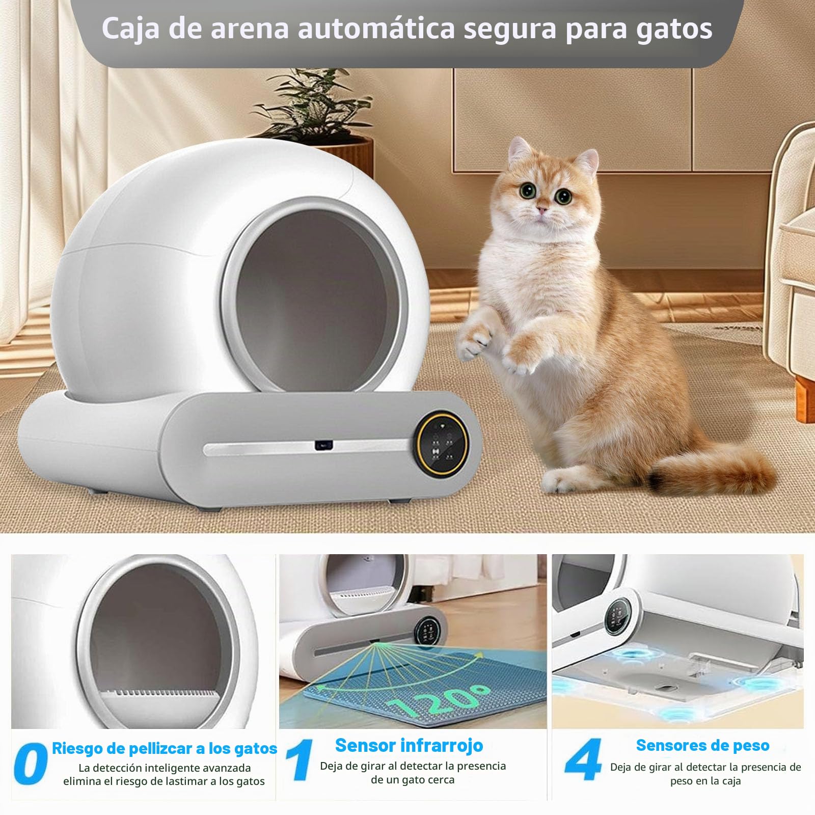 Bandeja higiénica autolimpiante para gatos, eléctrica, autolimpiante, bandeja higiénica automática para gatos con app, cerrada para hogares con varios gatos, formato XXL, aislamiento de olores