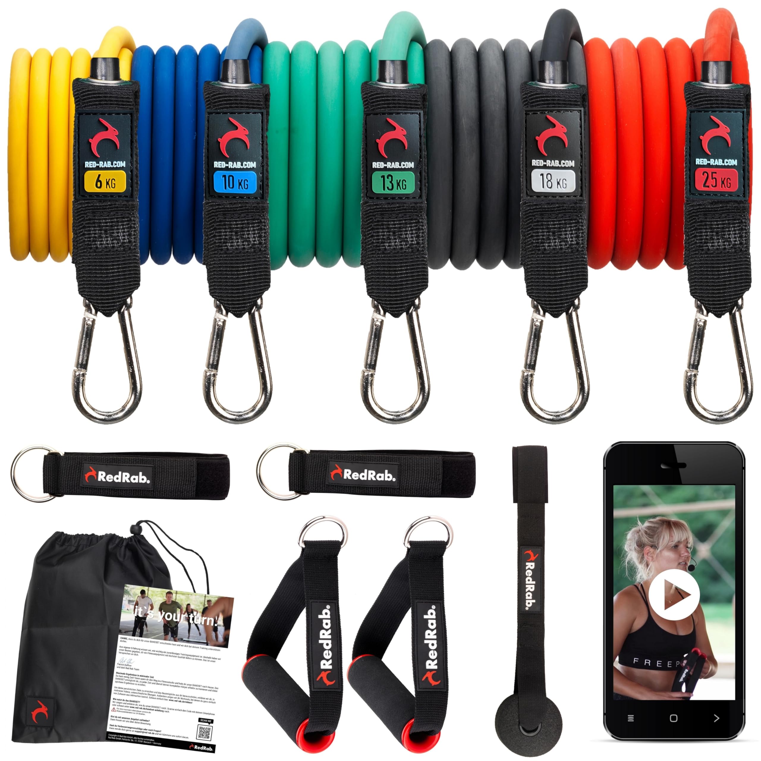 RED RAB Tubes Fitnessbänder Set mit Griff - Resistance Bands für Widerstandsbänder Krafttraining Zuhause - Expander Fitness Bänder, Gummiband Sport, Trainingsbänder, Sportbänder, Home Gym Equipment