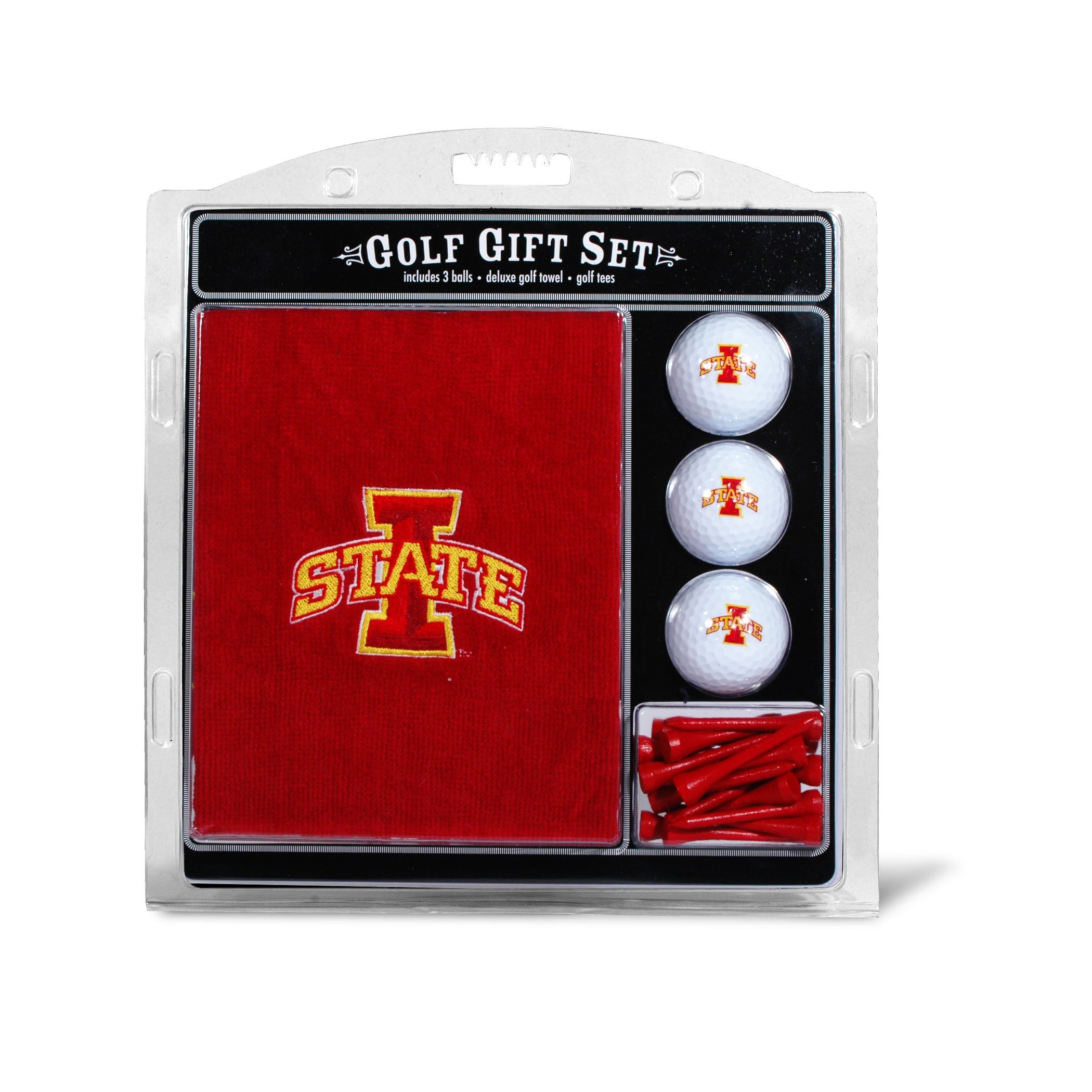 Team Golf NCAA Iowa State Cyclones Gift Set: Embroidered Golf Towel, 3 Golf Balls, and 14 Golf Tees 2-3/4" Regulation, Tri-Fold Towel 16" x 22" & 100% Cotton