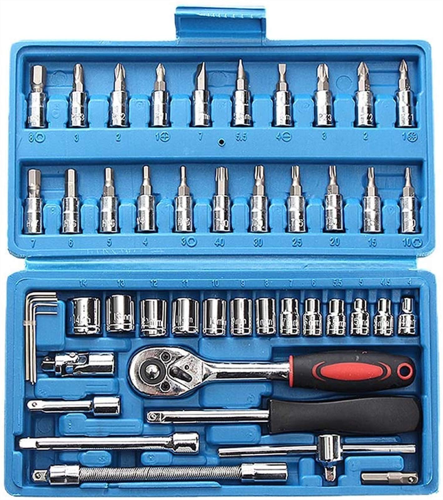 Klucze 46 szt. 1/4 i 1 cm Bit napędowy Torx Zestaw kluczy nasadowych kombinowanych narzędzi mocujących