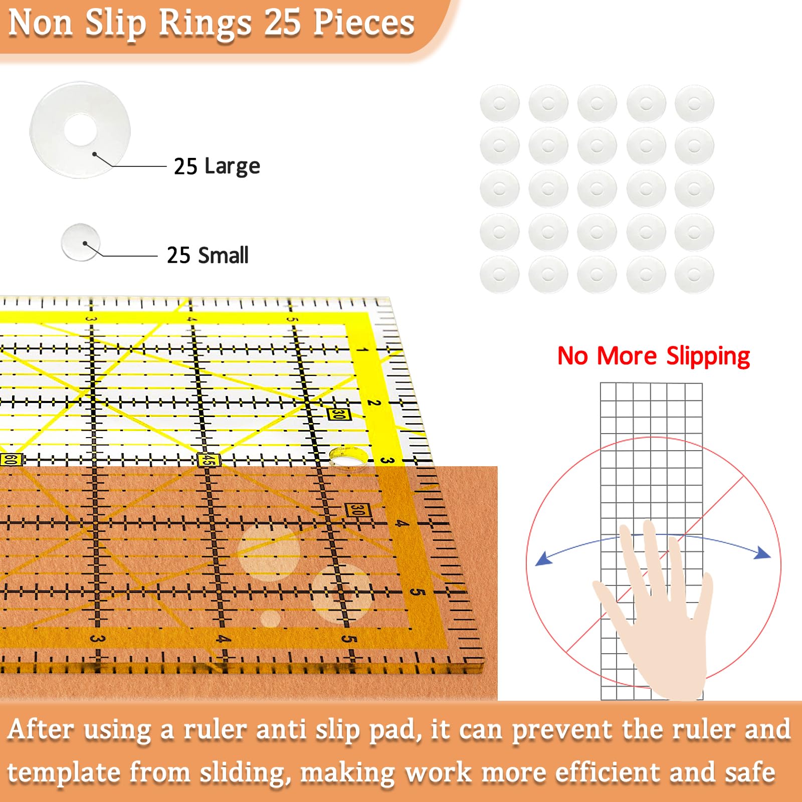 VPVPV 4 Piece Quilting Ruler,Acrylic Square Ruler,Quilting Templates,with Non Slip Rings 25 Pieces（4.5“X4.5”、6“X6”、9.5“X9.5”、12.5“X12.5”）