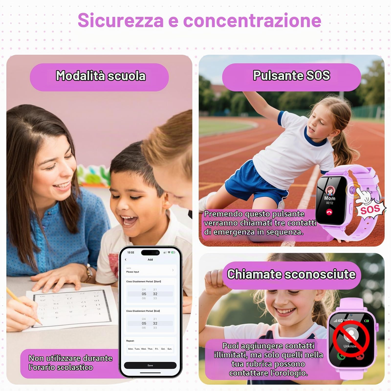 4G Orologio Smartwatch Bambini, Smart watch per Bambini con GPS, Telefono, Videochiamate, Chat Vocale, SOS, Modalità Scuola, Contapassi Orologio Intelligente Regalo Ragazzi Ragazze 4-12, Viola