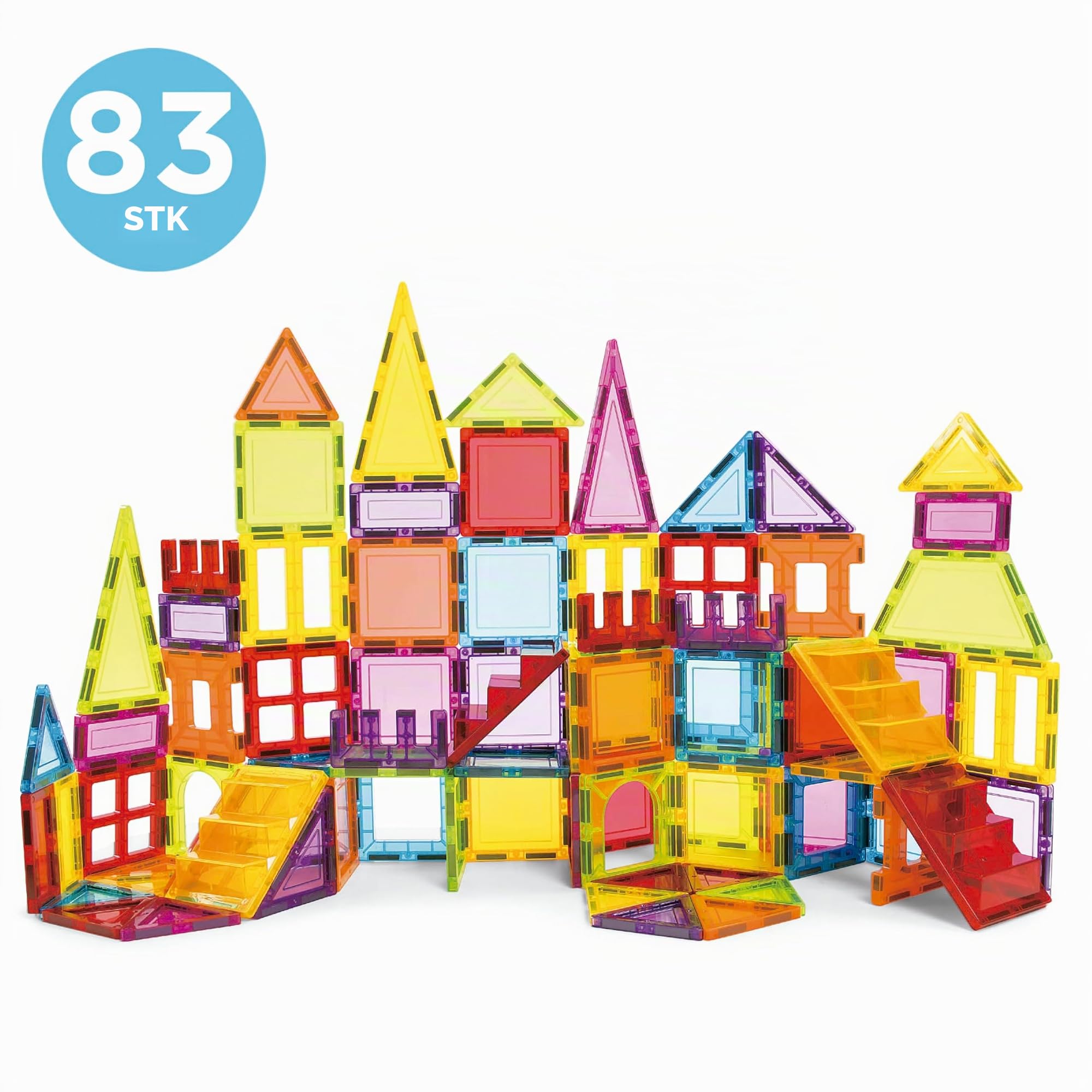 Educa - Magnetic | Magnetische Bausteine Kinder 83 Teile | 3D-Magnetbaukasten mit Fenstern, Rädern & Formen | STEM-Lernspielzeug ab 3 Jahre (20025)