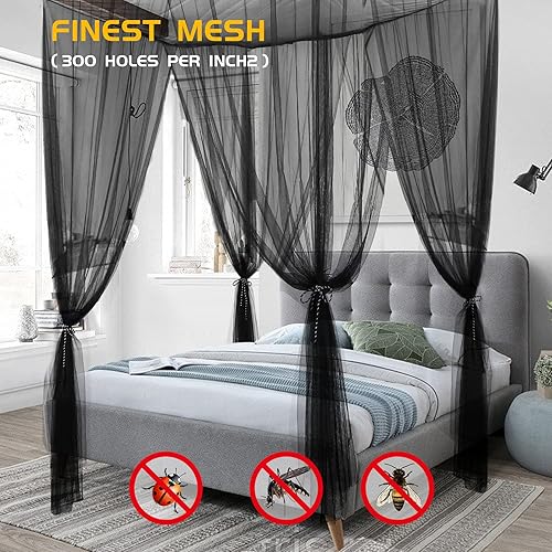 Vista 13 de Toldo de cama con mosquitera para niñas, cortinas de cama King con dosel tamaño Queen desde el techo, tienda de campaña para cama individual