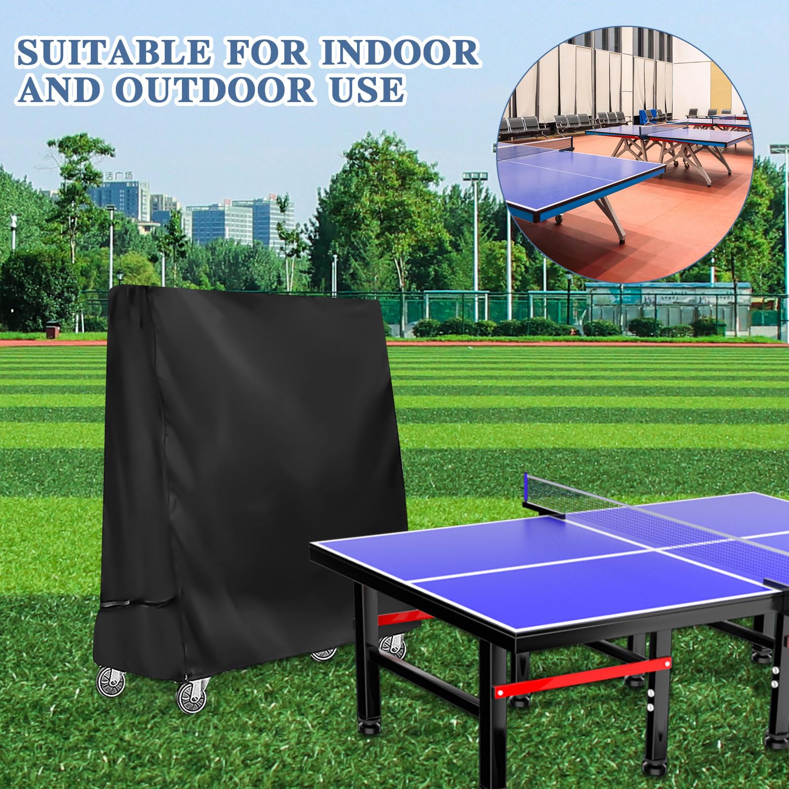 Copertura per tavolo da ping pong per esterni, impermeabile 600D, in tessuto Oxford, copertura per interni ed esterni, antivento, protezione UV, antistrappo (185 × 70 × 165 cm)