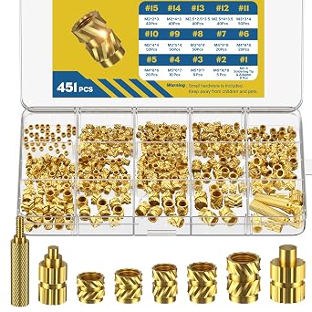 Vibit 451 Pcs Threaded Inserts Ket for Plastic, M2 M2.5 M3 M4 M5 M6 Heat Set Inserts with Soldering Tip & Adapter, Brass Heat Inserts, Metric Knurled Nut Inserts Kit for 3D Printing Components