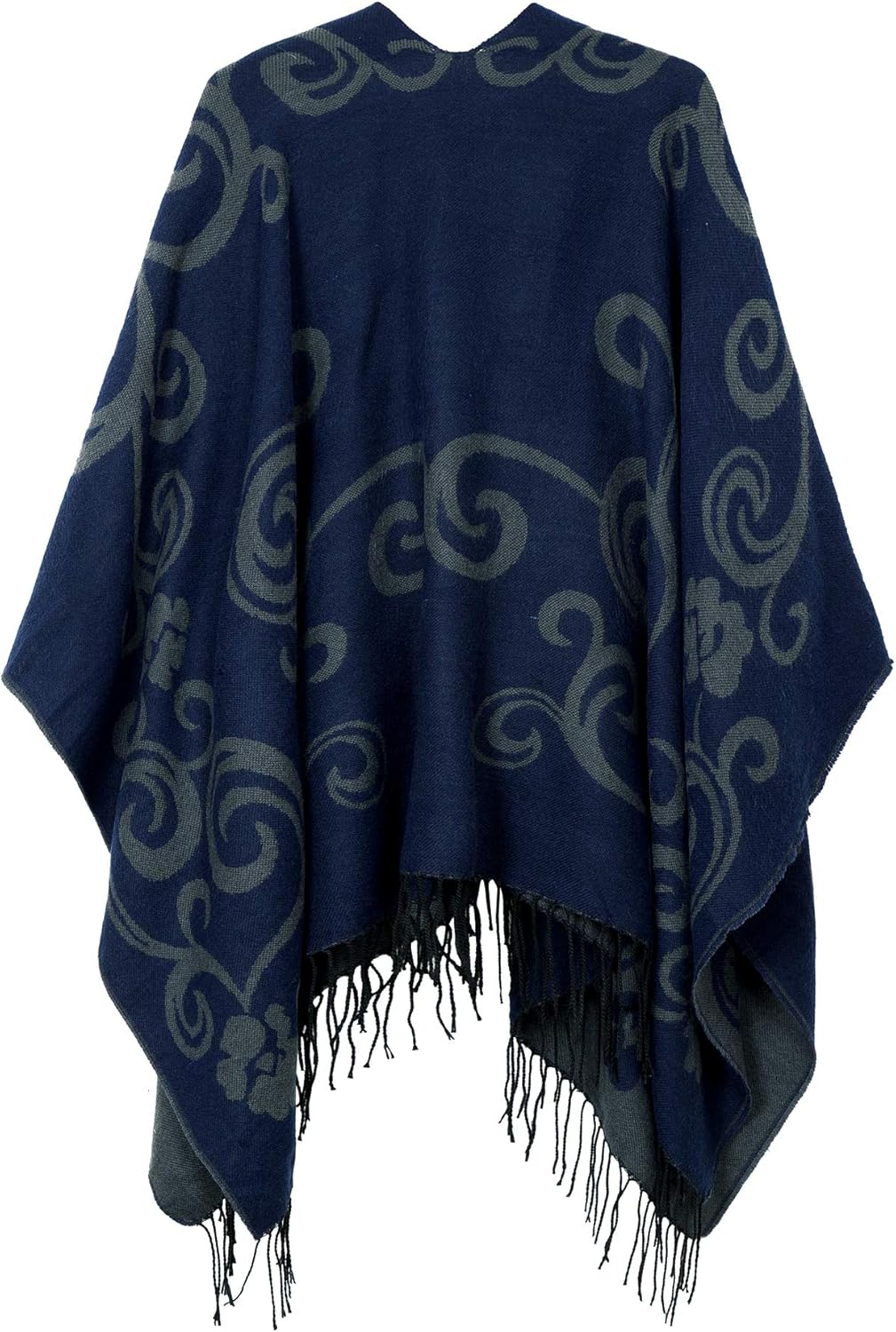 Urban CoCo Women's Printed Tassel Open front Poncho Cape Cardigan Wrap Shawl - Image 2
