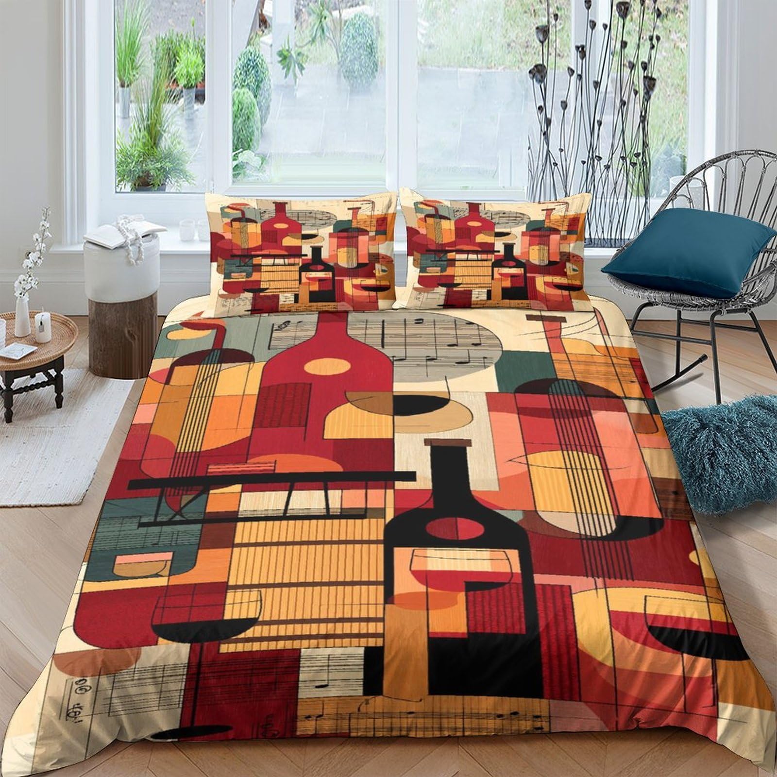 Ctjqhvkz Style-4 3D Printed Abstract Wine Bottle Fitted Sheet Microfiber Soft Colorful Art Mattress Cover Bedroom Decor Single（135X200cm）