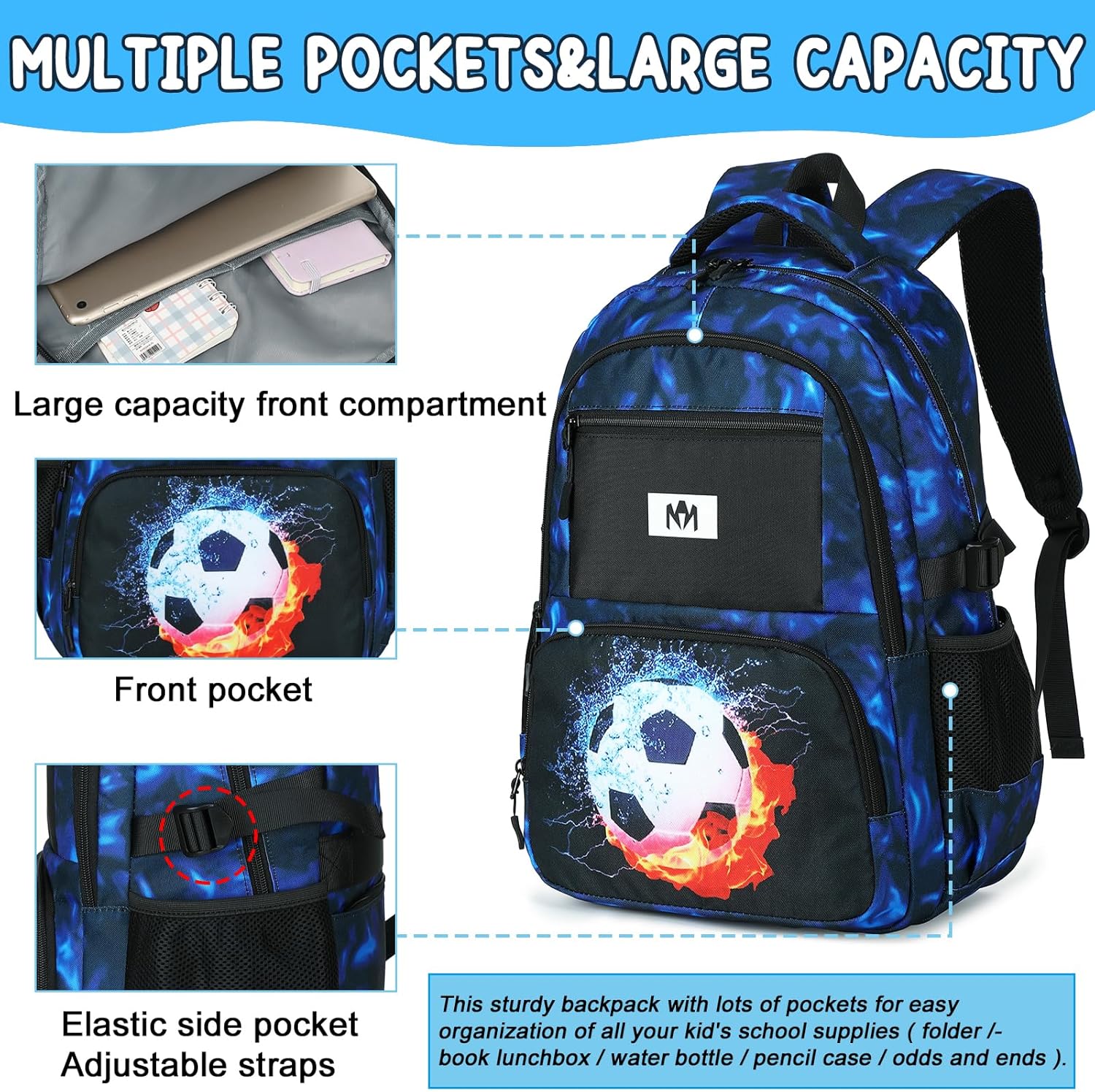 Bluboon School Backpack for Boys Teens Bookbag Travel Daypack Kids Girls Lunch Bag Pencil Case - Image 7