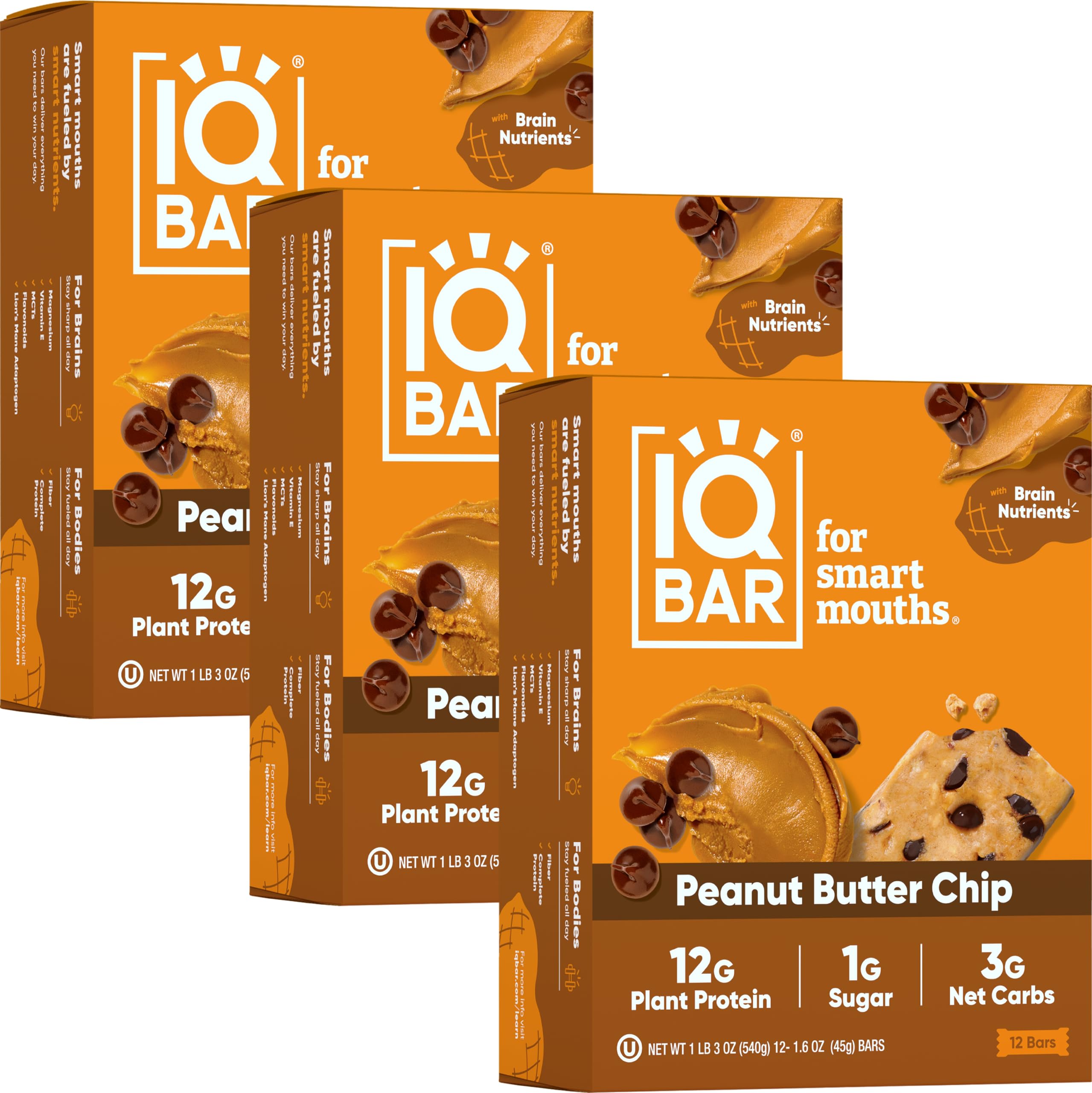 IQBAR Clean High Protein Bars, Low Sugar Snack, Peanut Butter Chip 36ct