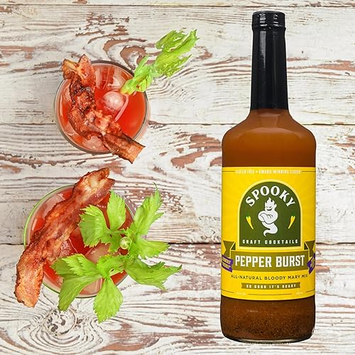 Miniatura 53 de SPOOKY Bloody Mary Mix - Paquete variado de pepinillos, sriracha, oliva verde, rábano picante, sin color ni sabor artificial, sin conservantes, bajo