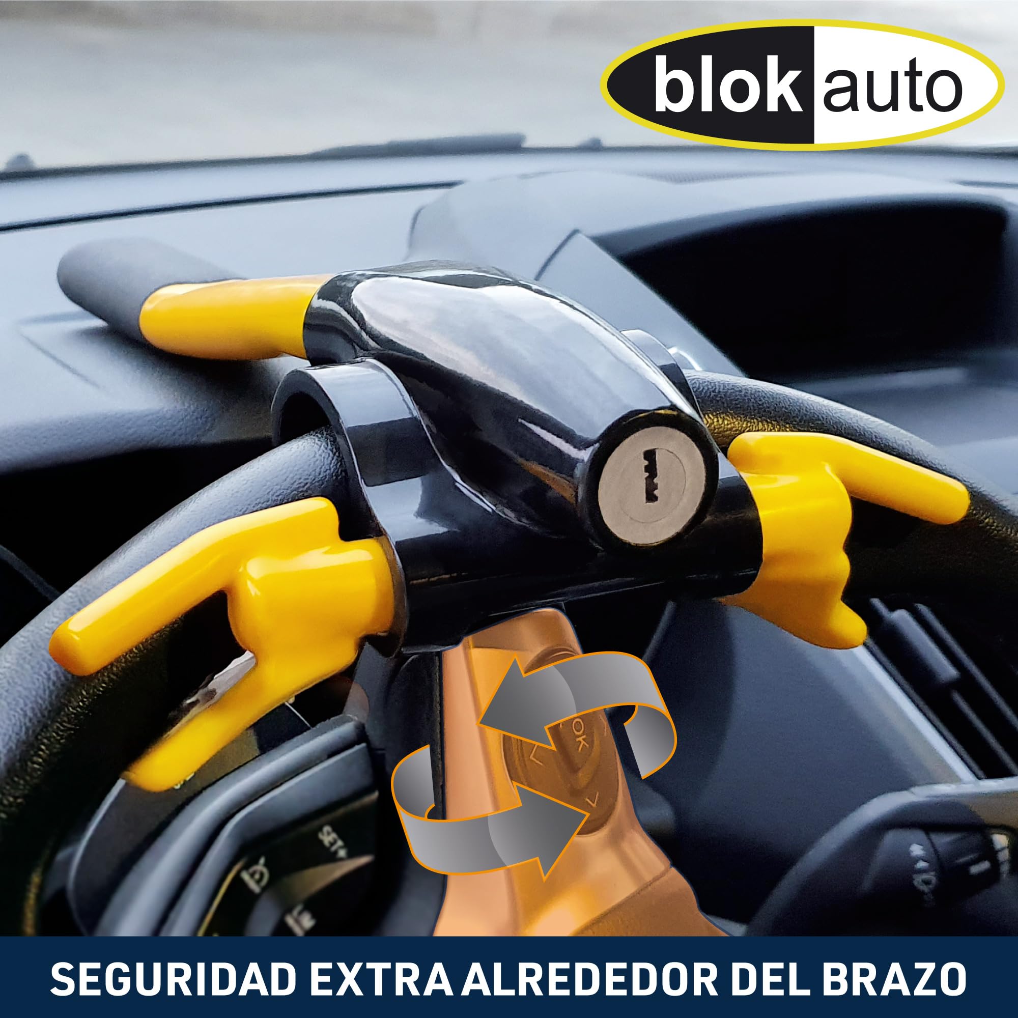 9595 Antirrobo Coche Alta Seguridad, Barra Volante Muy Visible y Disuasoria, Bloqueo Reforzado con Cierre Basculante Más Práctico Universal Auto Furgoneta Autocaravana