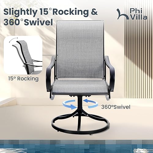 Miniatura 2 de PHI VILLA Juego de comedor de patio de 5 piezas con sillas de comedor giratorias para exteriores (gris) y mesa de comedor de acero de metal de 37 x