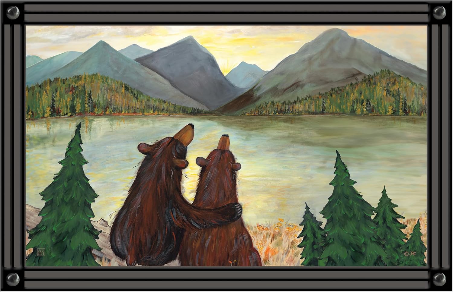Studio M Bearfoots Standard 18 x 30 Inch Recycled Rubber with Non-Slip Backing All Weather Indoor Outdoor Decorative Interchangeable Doormat Insert Green and Brown Sunset Bears