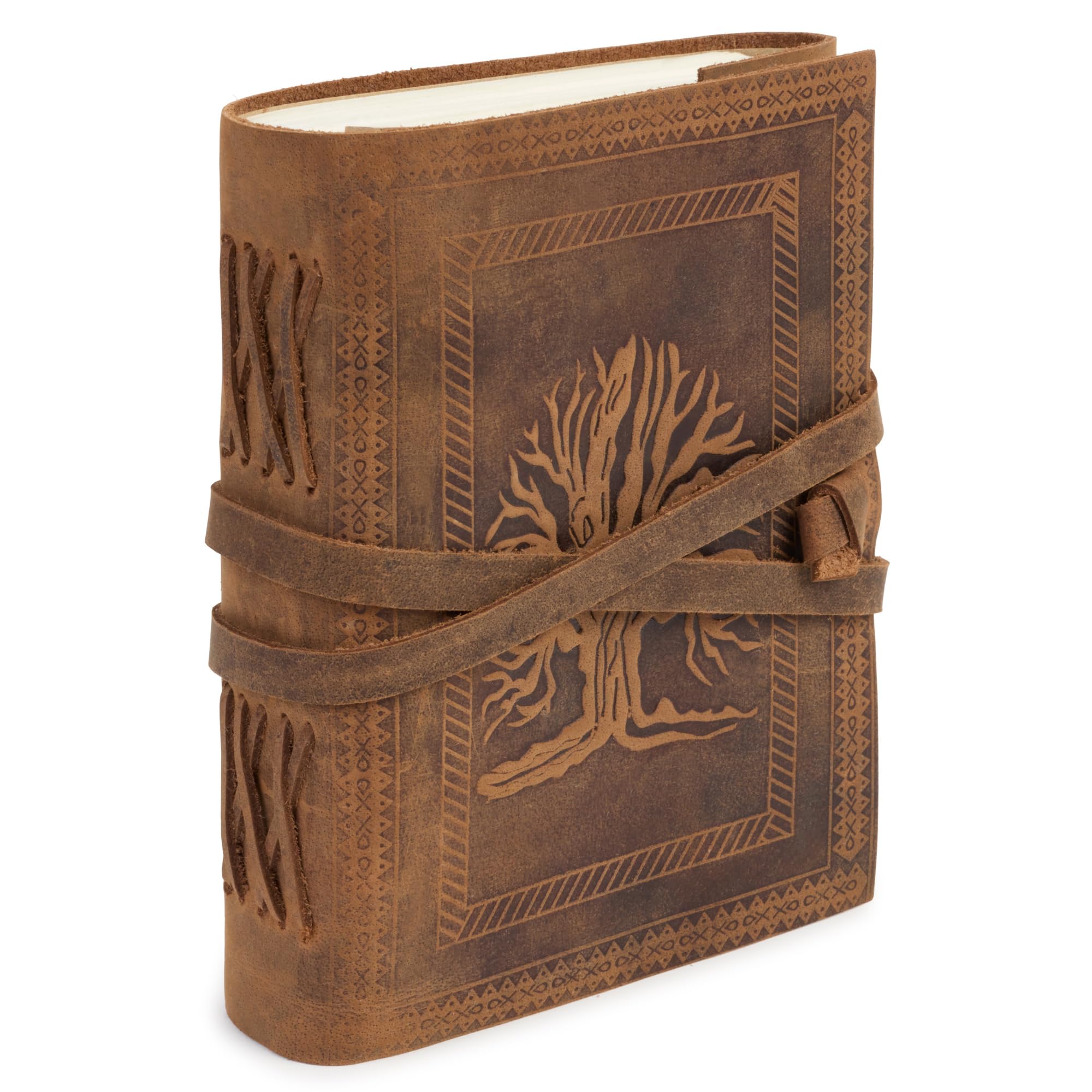 GlobeeCraft Leather Notebook with Tree of Life – Notebook with Blank Sheets – Ideal as Travel Notebook, Beautiful Notebook for Writing, Note Journal, Personal Diary 18 x 13 cm