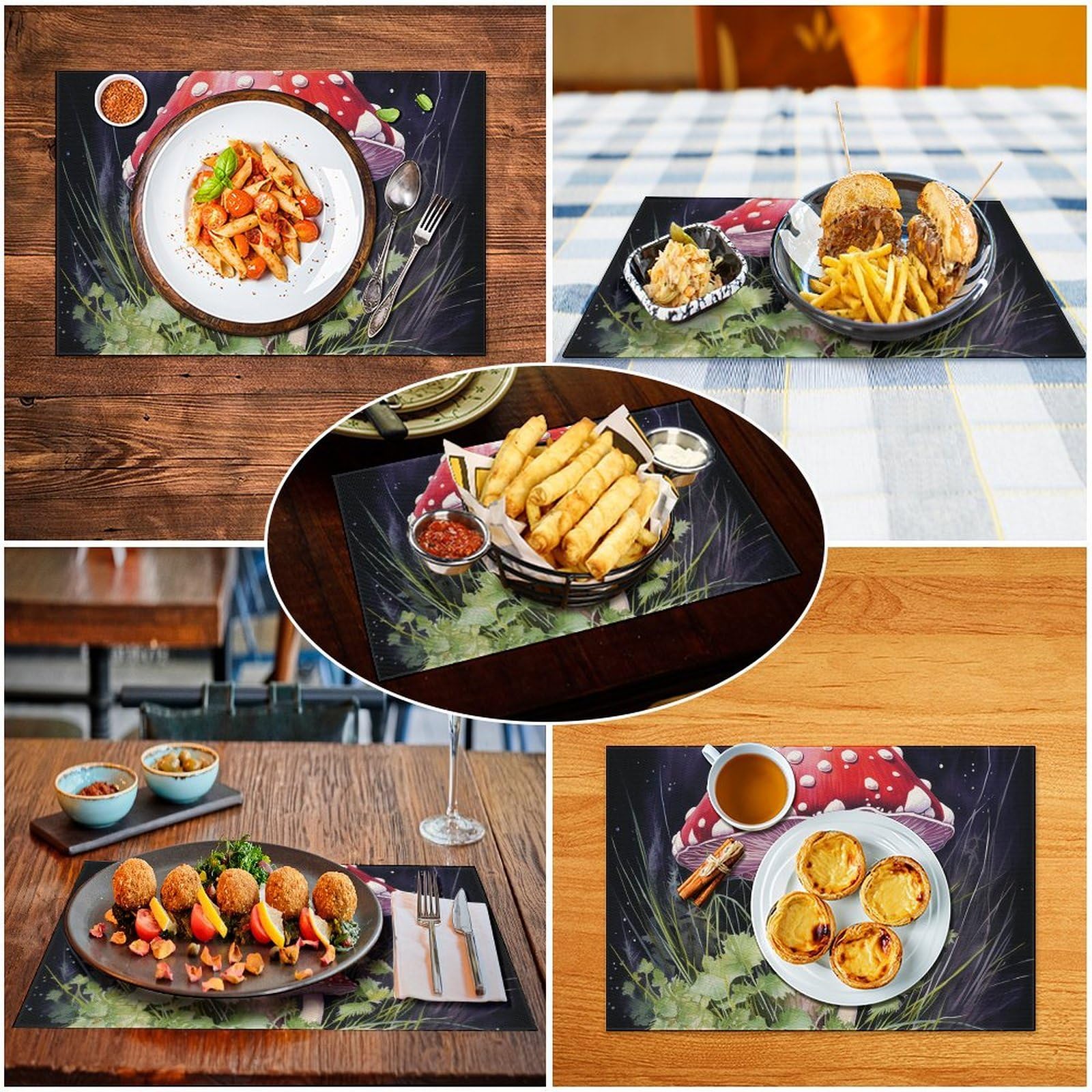 Set di 6 tovagliette all'americana in PVC, lavabili, resistenti al calore, antiscivolo, impermeabili, per interni ed esterni, tavolo da pranzo, cucina, feste e vacanze