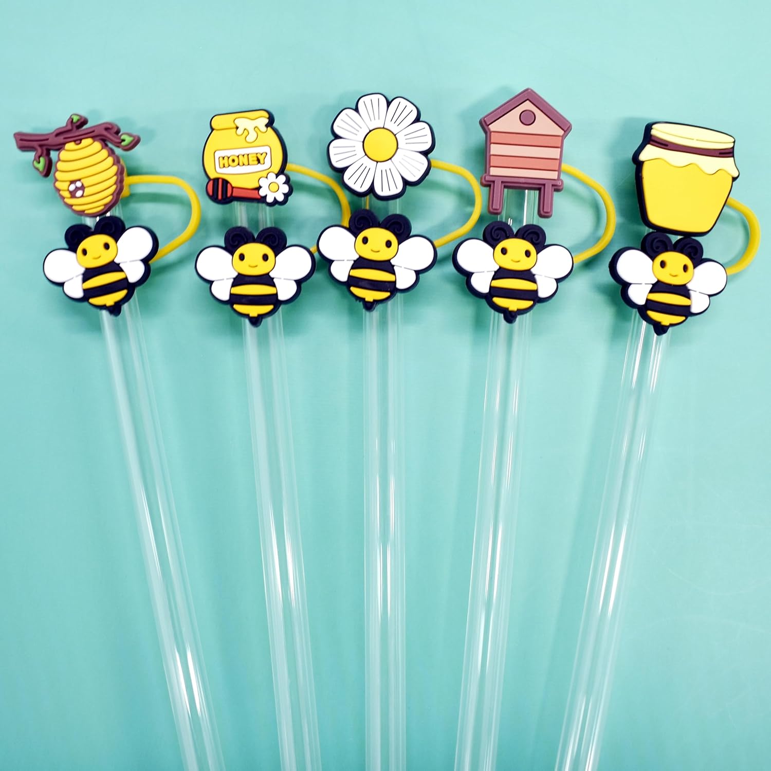 15Pcs Silicone Straw Covers Cap for Stanley Cup 20 30&40 Oz Cup, Honey Bee Yellow Styles Straw Toppers for Stanley 40 Oz Tumbler 10mm 0.4in Lid Accessories - Image 4
