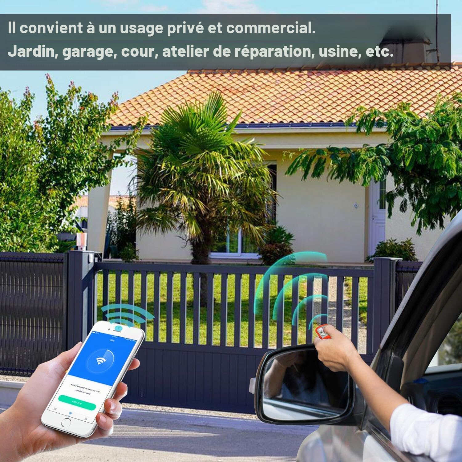 Moteur de portail coulissant 550W, entraînement de porte de garage jusqu'à 1200 kg, ensemble de moteur de portail coulissant avec télécommandes et fonction WLAN, entraînement