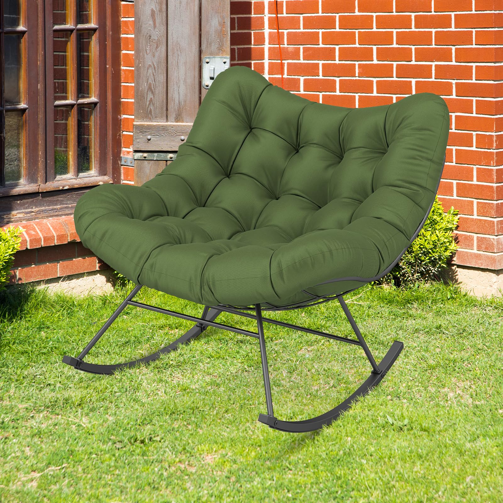 GIANTEX Sedia a dondolo Oversize, Sedia Papasan a forma di uovo con cuscino spesso, poltrona a dondolo per interni ed esterni, carico 205 kg, per giardino, terrazza, grigio (Verde)
