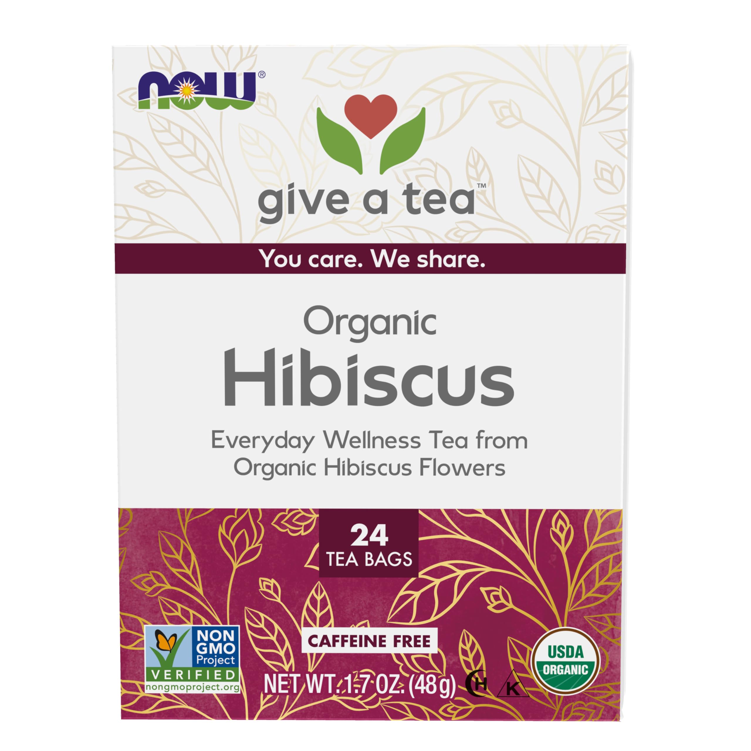 Now Foods Tea Bags, Organically Hip Hibiscus, 1.7 Ounce
