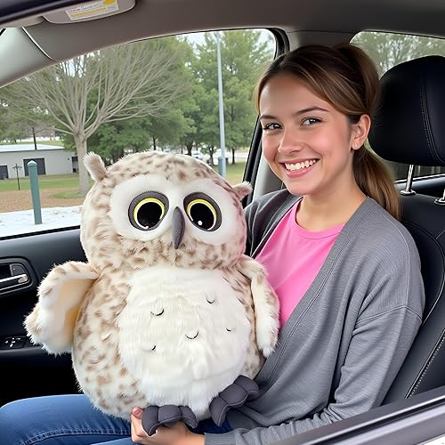 Miniatura 7 de Ryttir Peluche de búho nevado gordito de 15.7 pulgadas, juguete de peluche de búho de aventura, decoración valiente de habitación de niños y niñas,