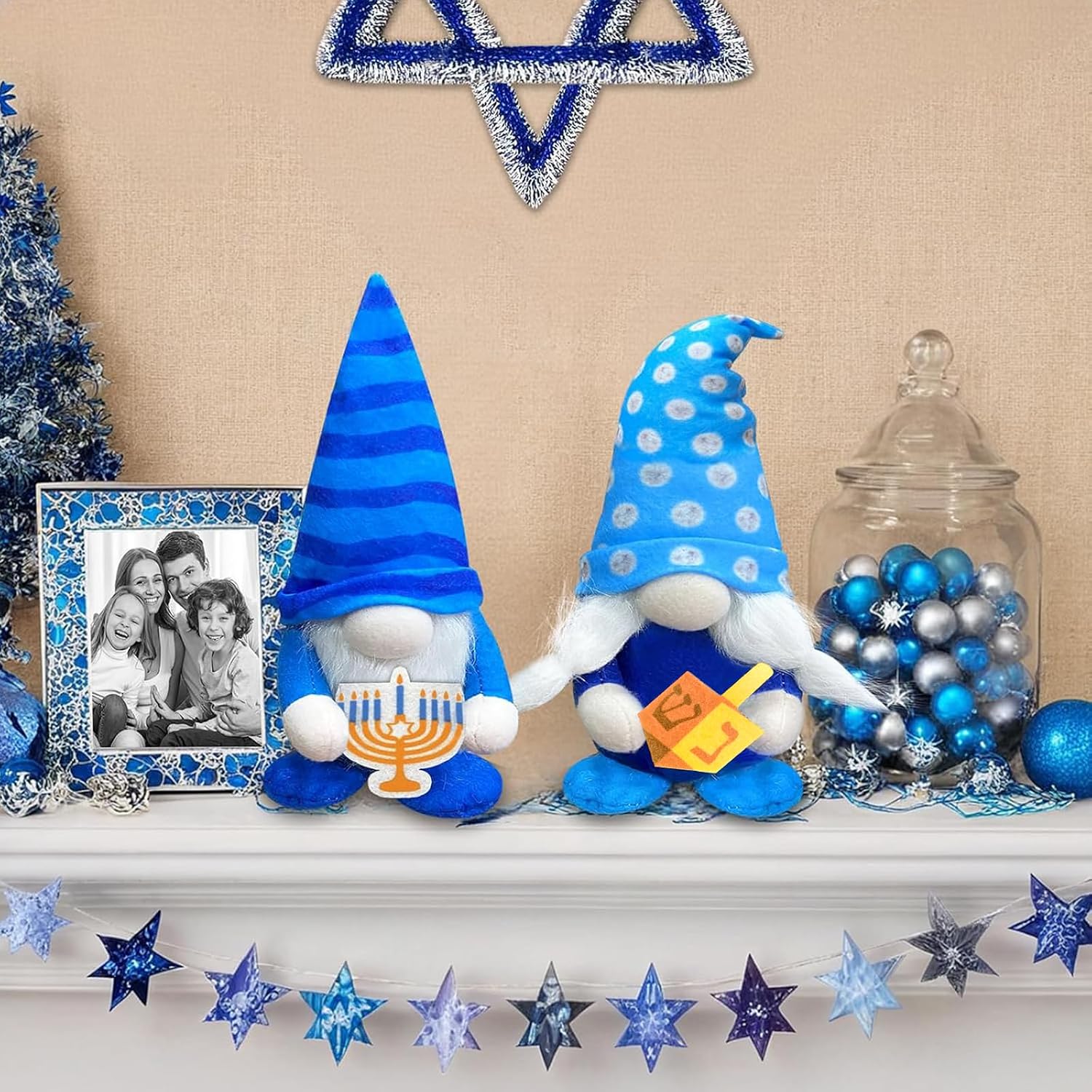 TURNMEON Hanukkah Decorations Indoor,2 Pcs Chanukah Plush Gnomes Hold Menorah Dreidel Chanukah Swedish Tomte,Hanukkah Gnomes Home Holiday Party Decor Chanukah Ornaments Table Hanukkah Gifts Idea image 5