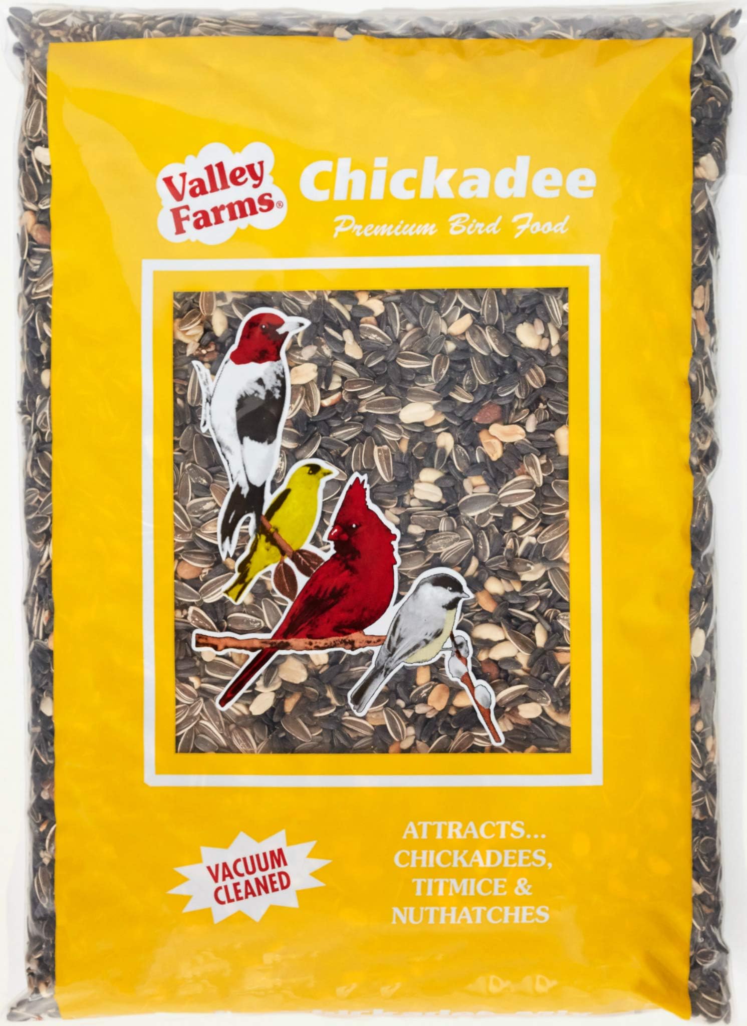Valley FarmsChickadee Mix (10 LB) Wild Bird Food for Outside Feeders, Chickadee Bird Seed w/Peanuts and Sunflower Hearts for Birds, Feed Chickadees! Stiped Sunflower Seeds