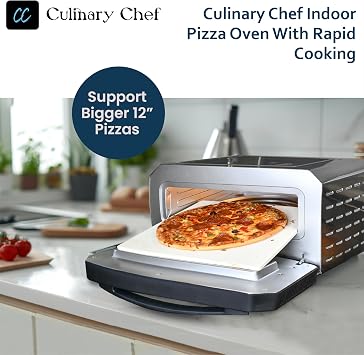 Culinary Chef Indoor Pizza Oven with Rapid Cooking, 3 Heat Modes, X-Large Rack, Dual Temperature Control, Preset Functions, Cutter, and Removable Stone, Stainless Steel