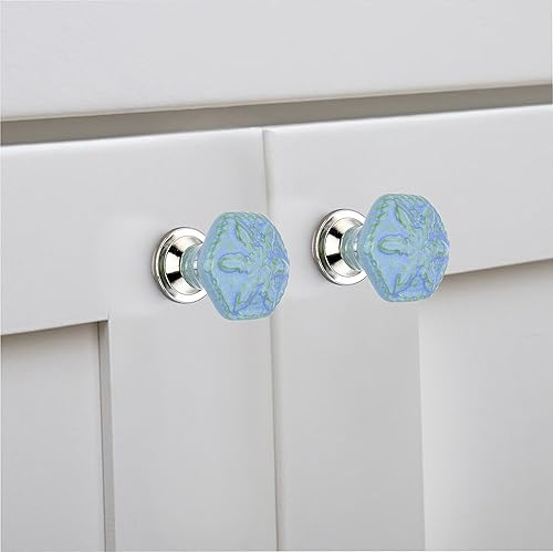 Miniatura 2 de Mascot Hardware Pomos de gabinete (paquete de 10) de flores hexagonales de 1.77 pulgadas, pomos de cerámica azul cielo, pomos de cajones, tiradores