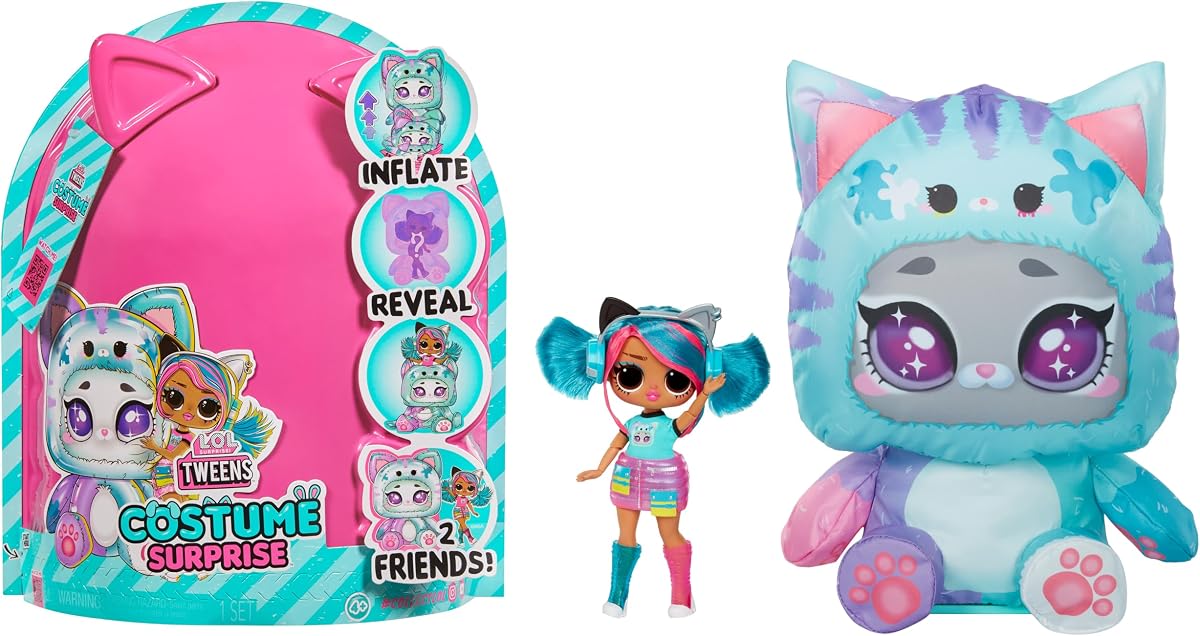 Disfraz sorpresa para preadolescentes LOL Sorpresa Emma Emo Muñeca de moda con disfraz inflable de gatito verde azulado y múltiples sorpresas que incluyen fabulosas modas y accesorios – Gran regalo para niños mayores de 4años