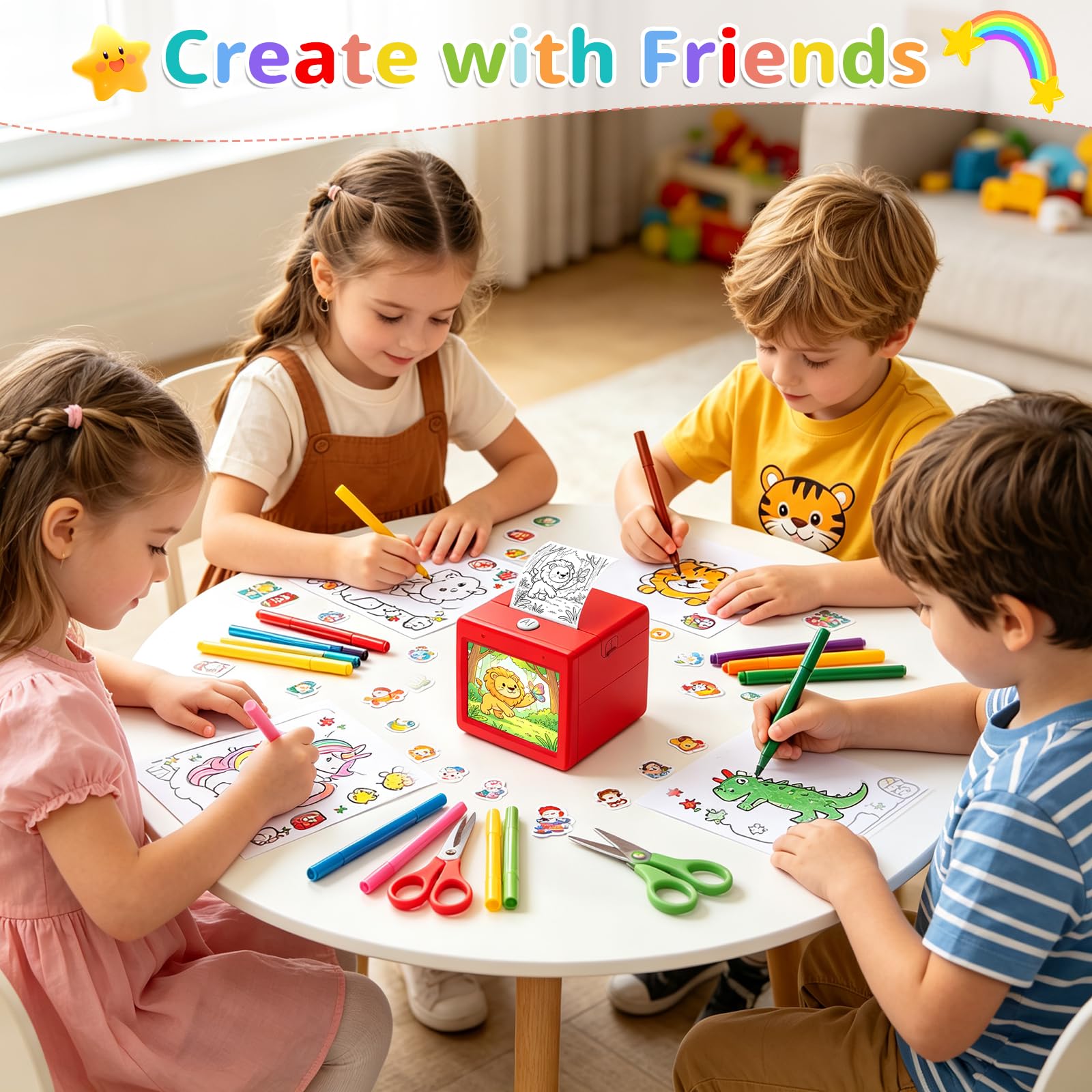 Stampante Termica Portatile Smart AI Voice Sticker Stampante per Bambini, Stampante Termica Senza Inchiostro Senza fili, Mini Creatore di Adesivi Termici con Controllo Vocale e 6 Opzioni