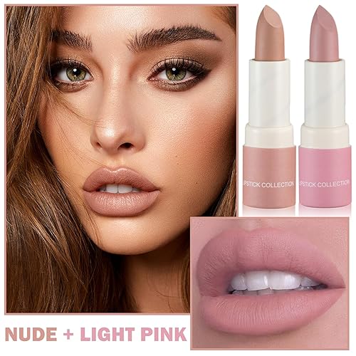 Vista 19 de Lápiz labial mate nude sedoso, terciopelo sedoso, lápiz labial color nude, lápiz labial antiadherente, impermeable, de larga duración, maquillaje