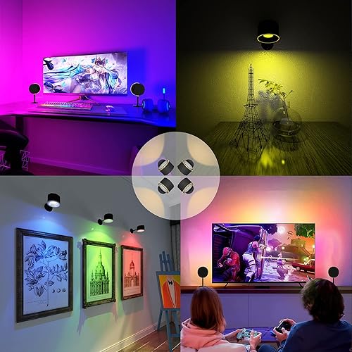 Miniatura 4 de Aplique de pared magnético de 16 colores RGB, regulable, funciona con pilas, USB, luz de pared con control remoto, bola magnética giratoria de 360