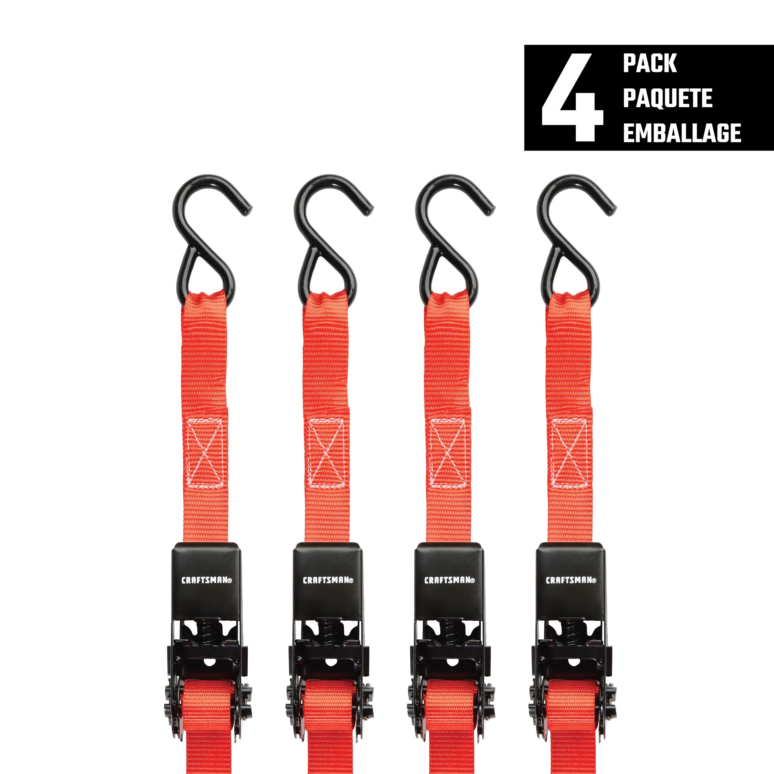 CRAFTSMAN CMXAZBS9004 - Cinghie di fissaggio a cricchetto, 2,5 cm x 2,5 m, leggere (resistenza alla rottura 408,2 kg), confezione da 4
