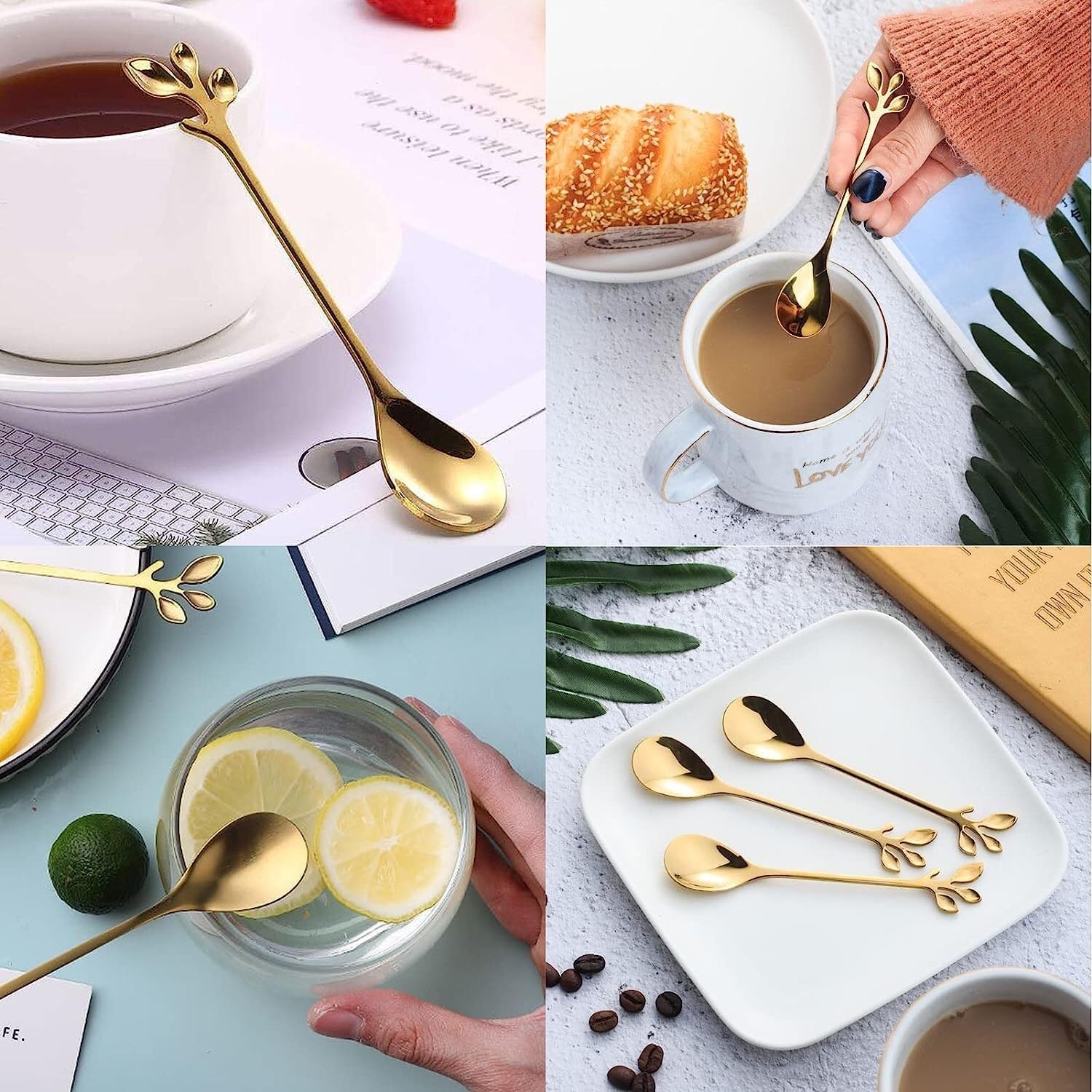 Cuchara de té, cuchara de postre, cucharas de café, cucharas de espresso demitasse, cuchara de postre, cucharaditas, cucharas de té, cucharas pequeñas, 4,7 pulgadas, acero inoxidable (dorado, 20)